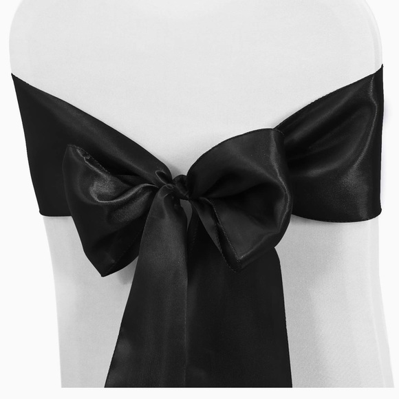 OBSTAL 50 PCS Black Satin Bow Chair Sashes - Picture 2 of 3